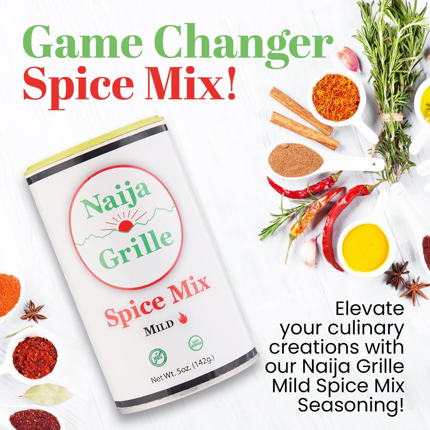 Naija Grille Seasoning - Mild - All Purpose Spice Mix For Chicken, Beef, Fish, Vegetables, And More - Elevate Flavor With Versat