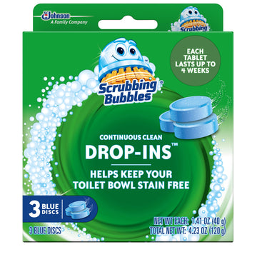 Scrubbing Bubbles Continuous Clean Drop-Ins Toilet Cleaner Tablet, Repels Tough Hard Water And Limescale Stains, Blue Discs, 423