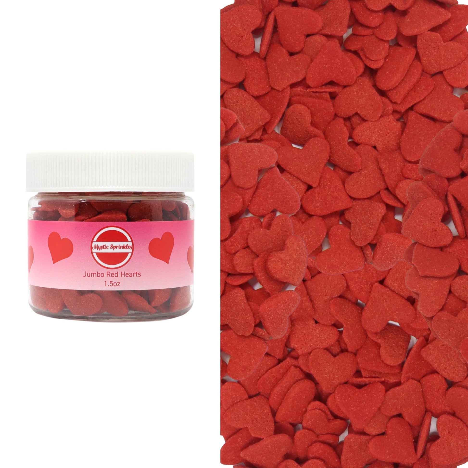 Mystic Sprinkles Valentine's Day Themed Candy Shapes Sprinkles (Jumbo Red Hearts, 2oz Jar)