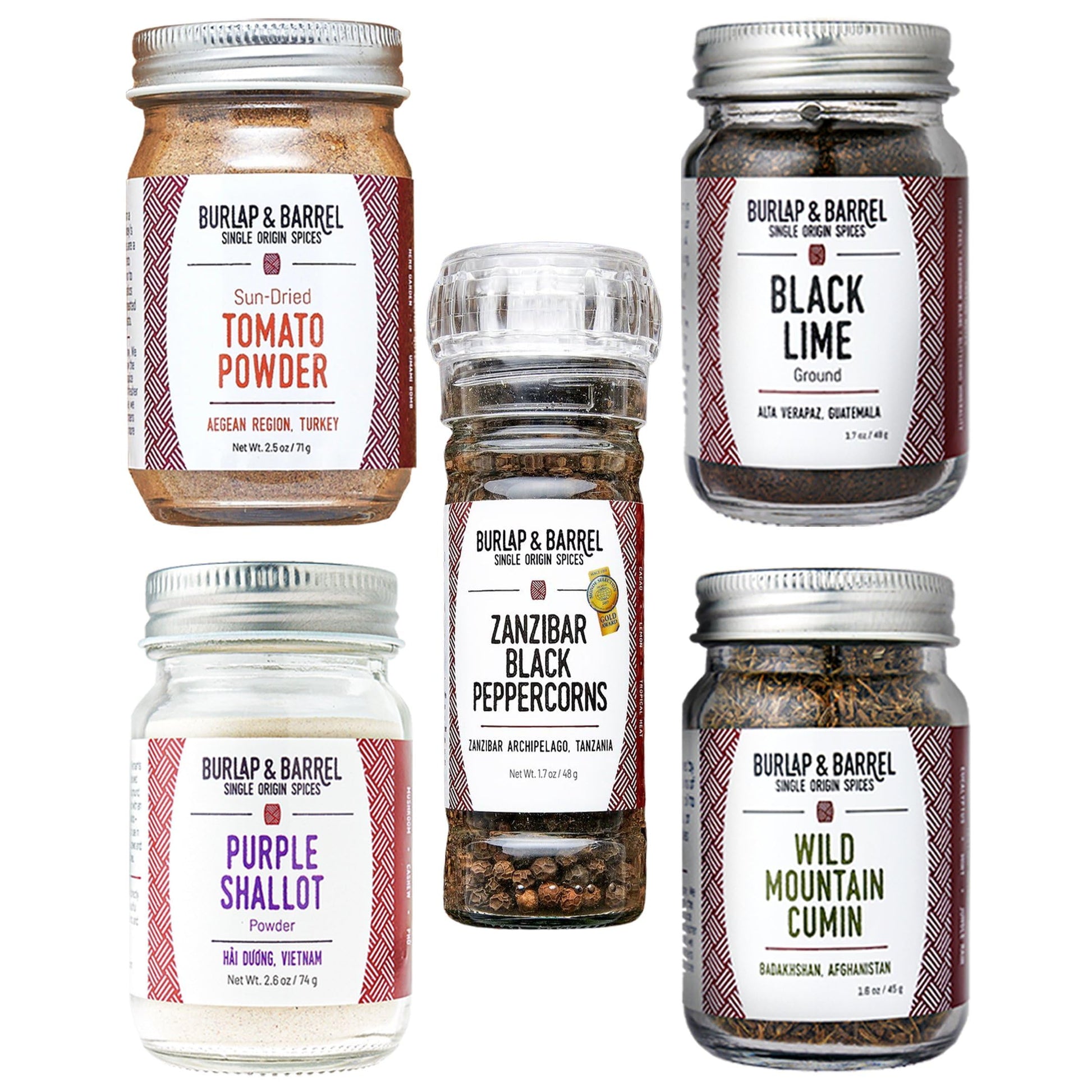 Burlap & Barrel BBQ Rub & Seasoning Gift Set - 5 Jars of Single-Origin Spices - 2.22 Ounce (Pack of 5)