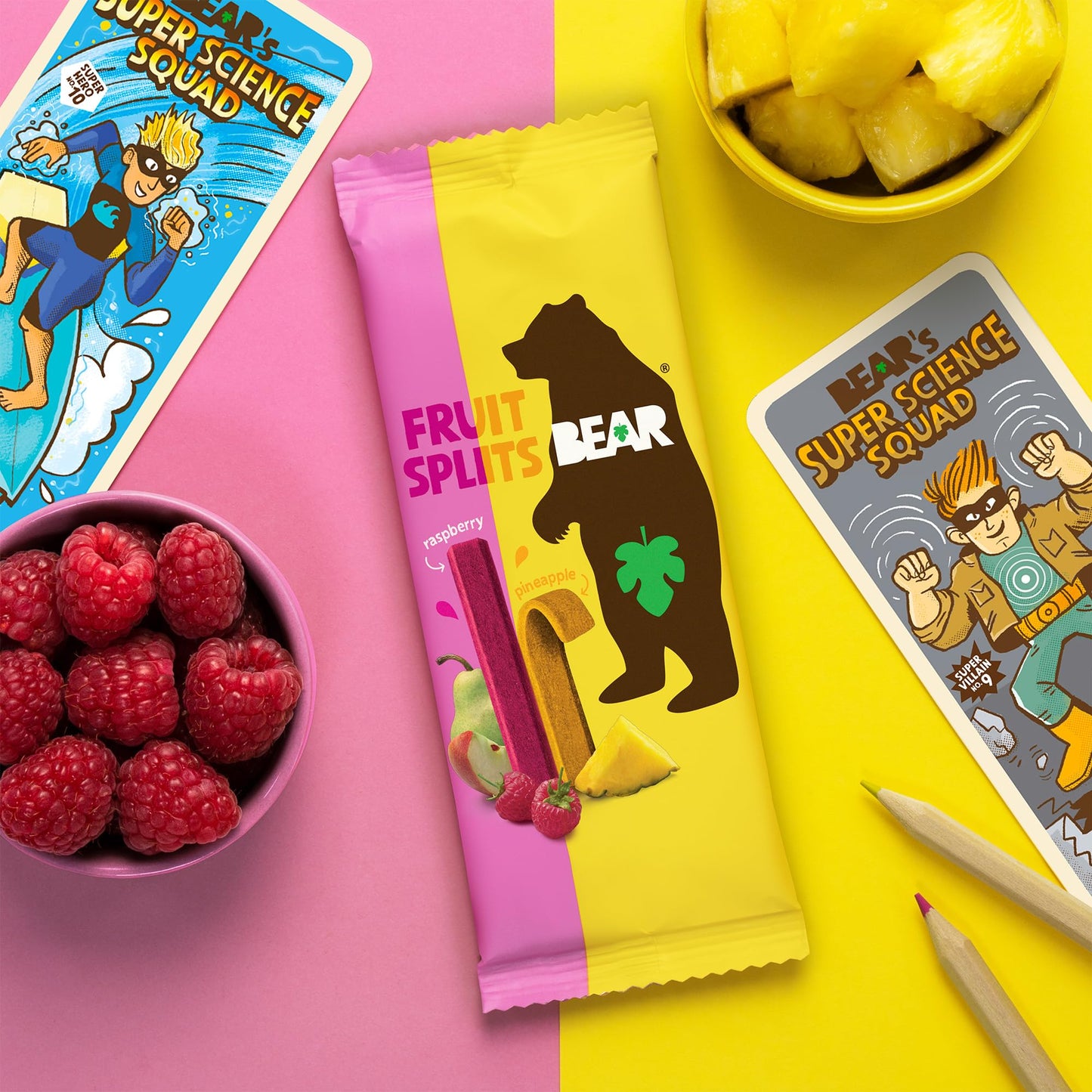 BEAR Real Fruit Snack Splits - Gluten Free, Vegan, and Non-GMO - Raspberry and Pineapple - Healthy School And Lunch Snacks For K