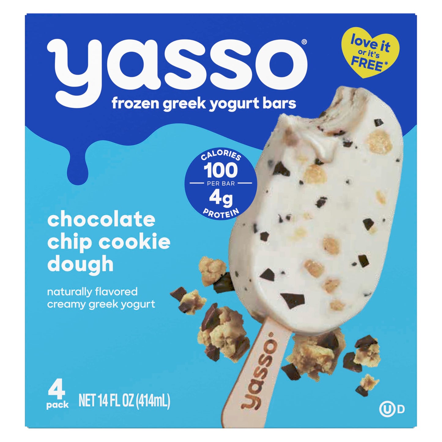 Yasso Chocolate Chip Cookie Dough Frozen Greek Yogurt Bars, 4 pk, 3.5 Fl Oz each