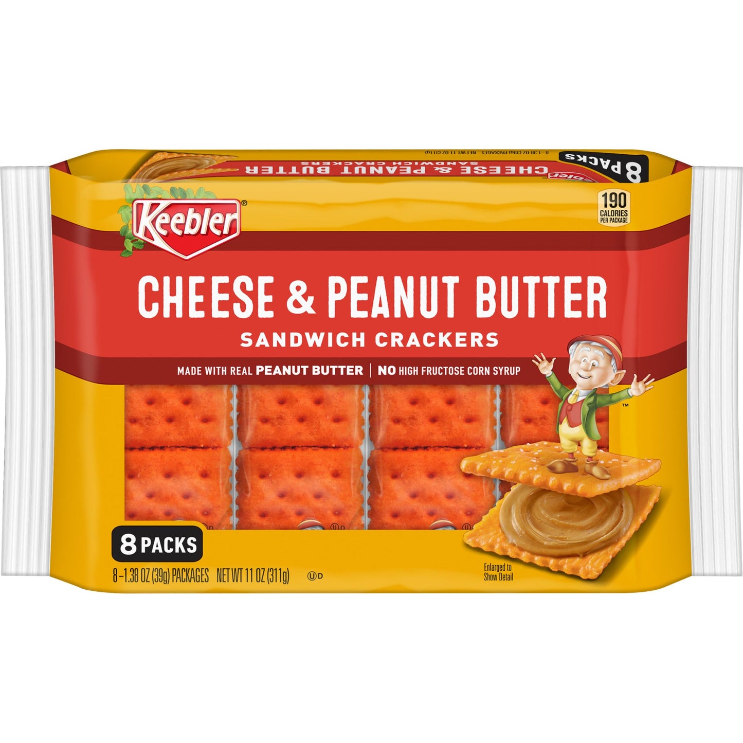 Keebler Sandwich Crackers, Lunch Snacks, Cheese and Peanut Butter (4 Trays, 32 Packs)