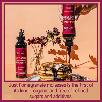 Just Date: Organic Pomegranate Syrup / 100% Natural/Organic Pomegranate Molasses/Healthy Alternative For Sugar, Honey Or Maple/Low Glycemic Index & Packed With Nutrition/Six 8.8 Oz Squeeze Bottle