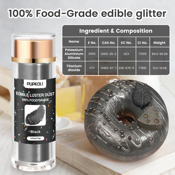 Black Edible Glitter For Cakes And Cocktails, 15G Food-Grade Black Luster Dust Edible Shimmer Powder For Drinks,Baking,Easter Eg