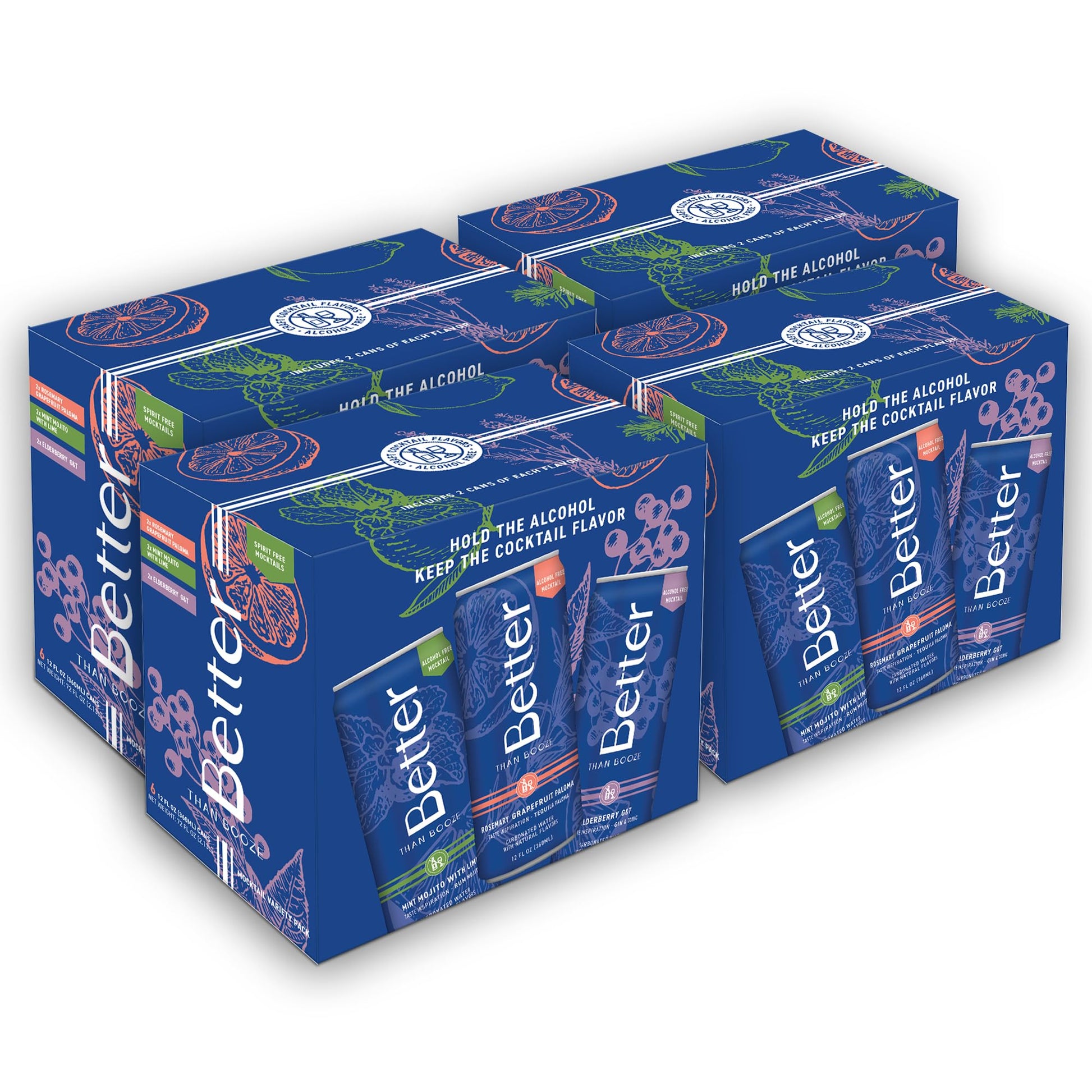 Better Than Booze Non-Alcoholic Mocktail Drinks, 24 Pack, Alcohol-Free Variety Case