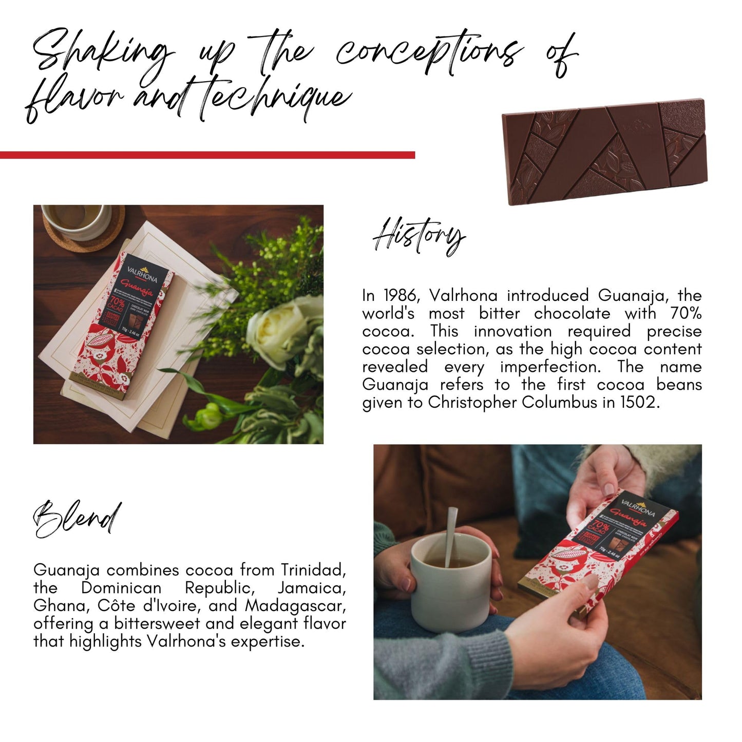 Valrhona Premium Dark Chocolate Guanaja 70% Cacao Tasting Bar - Single Origin Gourmet French Chocolate Is Baking World Classic.