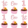 24 PCS One Cupcake Toppers Glitter 1st Birthday Cupcake Picks Number 1 First Birthday One Cake Decorations for Baby Shower Kids 
