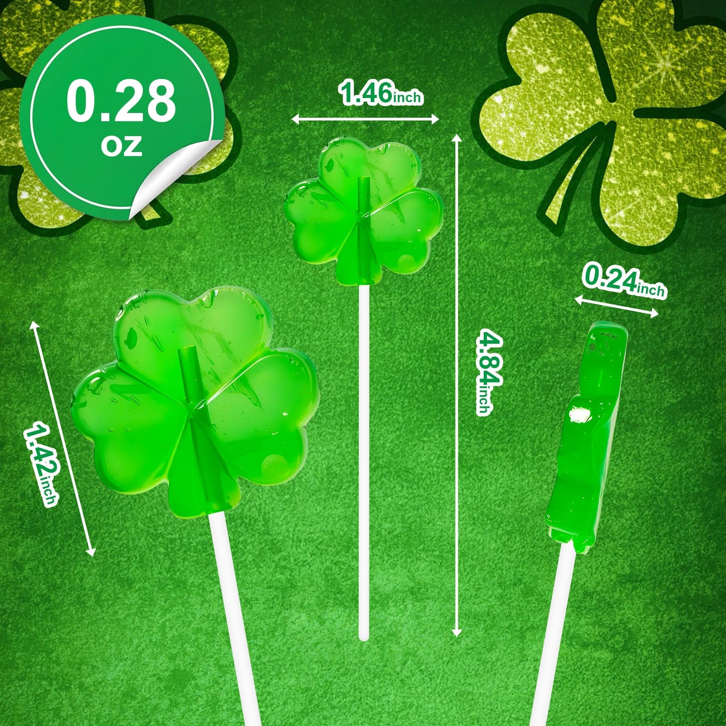 36 Pack St. Patrick'S Day Candy, Green Shamrock Lollipops Suckers, Irish Candy Suckers, Individually Wrapped Suckers Lollipops G