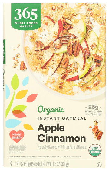 365 by Whole Foods Market, Organic Apple Cinnamon Instant Oatmeal 8 Pack, 11.3 Ounce