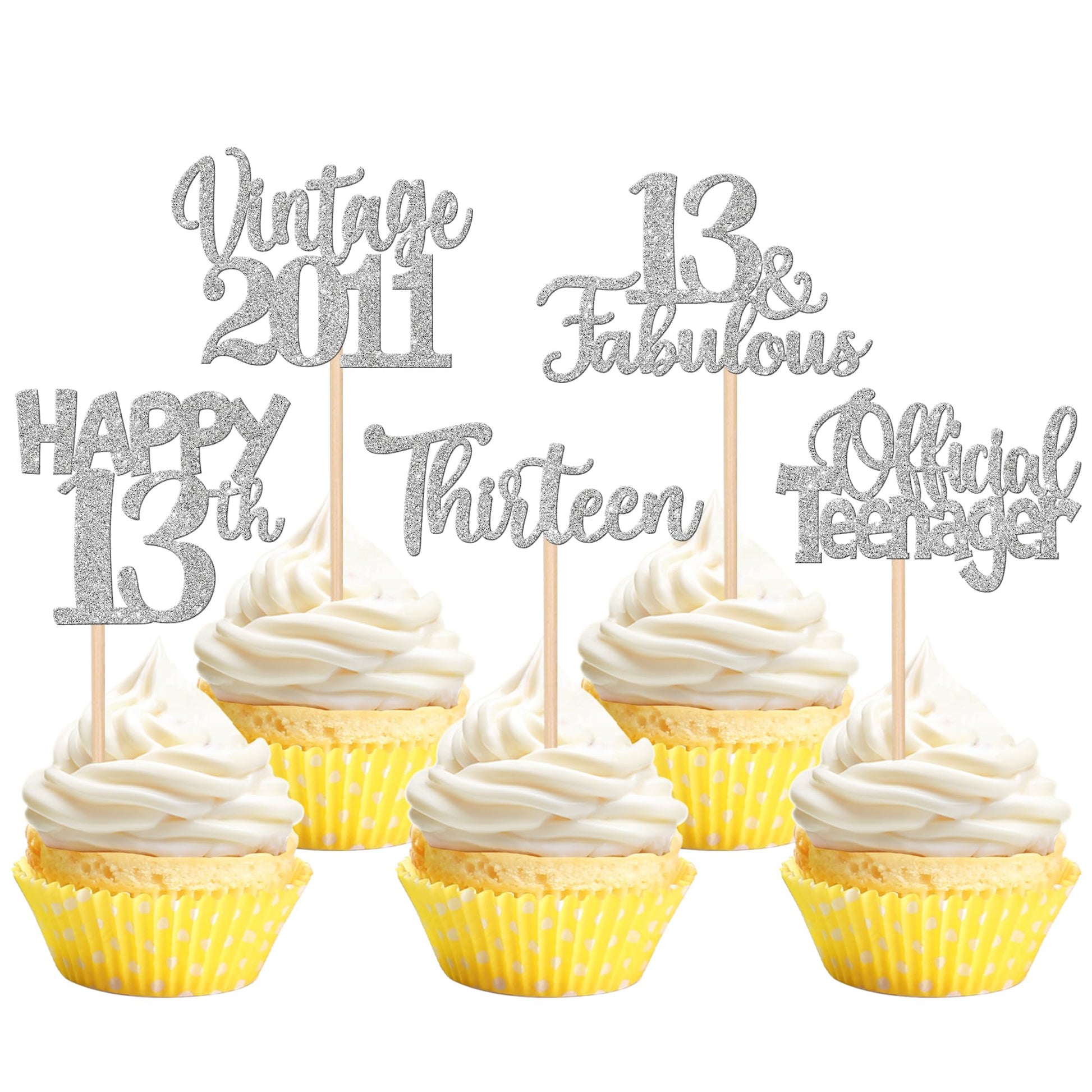 30Pcs Happy 13Th Birthday Cupcake Toppers Glitter Thirteen Vintage 2011 Cupcake Picks Cheers To 13 Fabulous Cake Decorations For