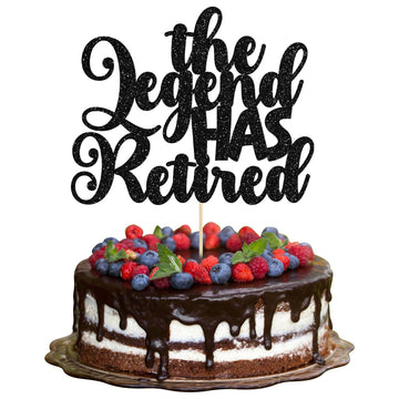 Gyufise 1Pc The Legend Has Retired Cake Topper Glitter Happy Retired Cake Pick Decorations For Funny Old Birthday Retirement Par