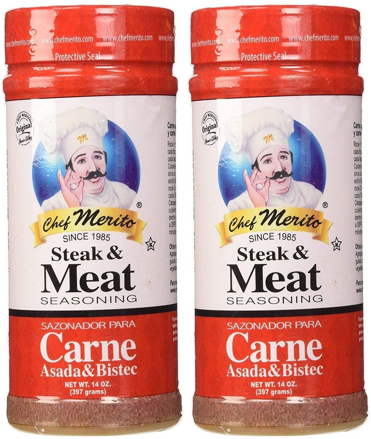 Chef Merito Steak & Meat Seasoning Powder Carne Asada & Bistec 14 Oz, Pack Of 2 | Chicken Nuggets, Thighs, Steak Seasoning, Grilled, Meat Seasoning