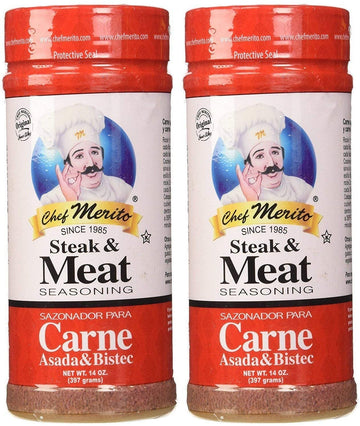 Chef Merito Steak & Meat Seasoning Powder Carne Asada & Bistec 14 Oz, Pack Of 2 | Chicken Nuggets, Thighs, Steak Seasoning, Grilled, Meat Seasoning