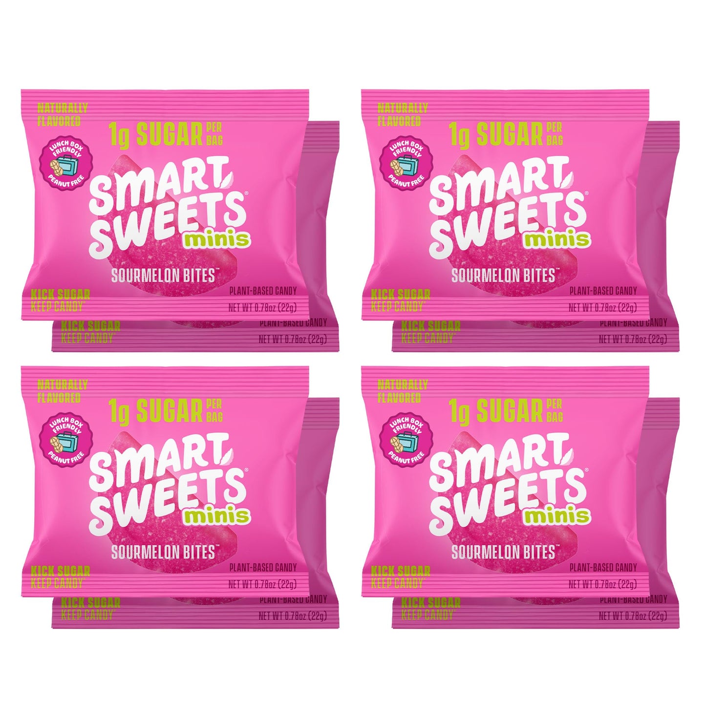 SmartSweets Sourmelon Bites Minis Snack Pack | 0.78 oz (Pack of 8) | Low Sugar and Calorie Sour Gummy Candy | Healthy Snacks for