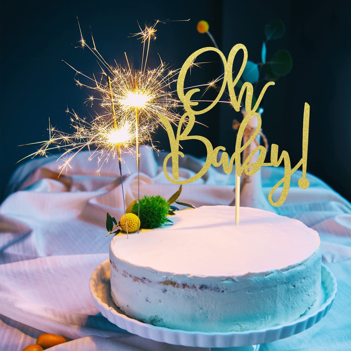 Arthsdite Oh Baby Cake Toppers Baby Shower Cake Picks For Celebrating Baby Shower Kids Birthday Party Decoration Supplies - Gold