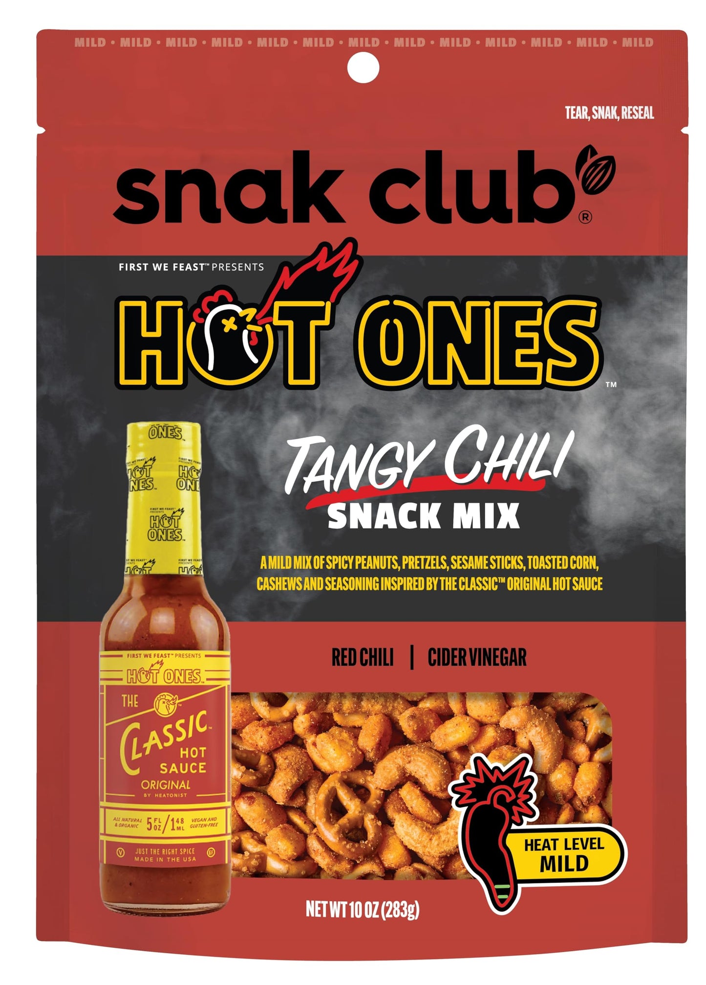Snak Club Tangy Chili Snack Mix, Mild Spicy Peanuts, Pretzels, Corn & Cashews, 10 oz Bag
