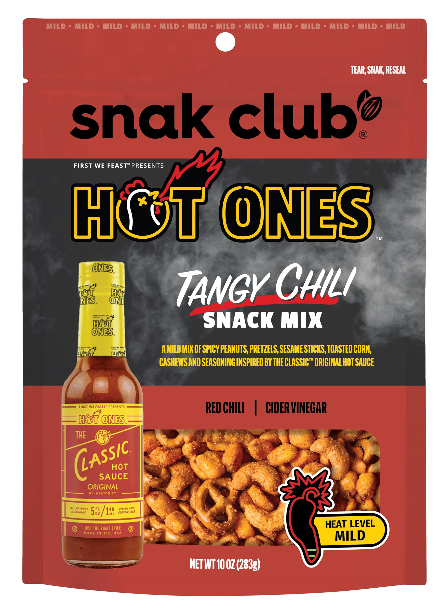 Snak Club Tangy Chili Snack Mix, Mild Spicy Peanuts, Pretzels, Corn & Cashews, 10 oz Bag