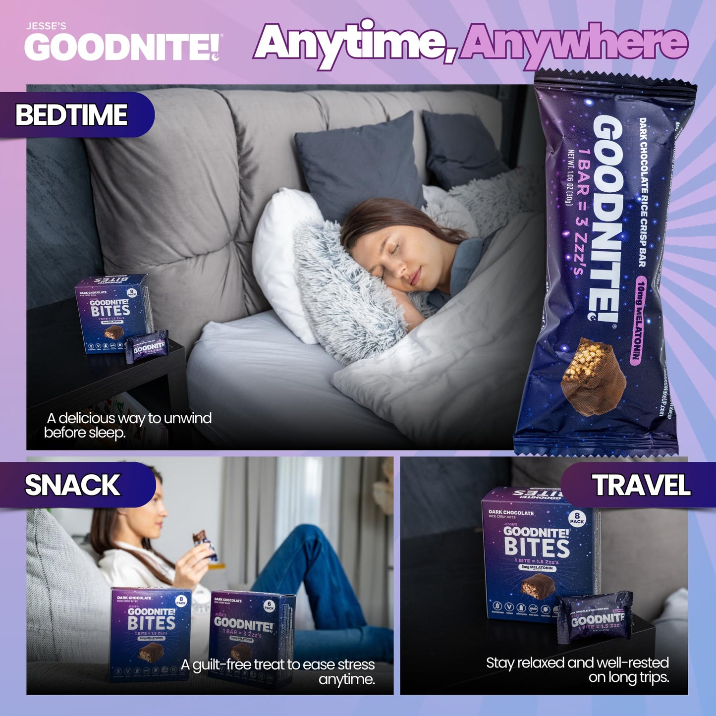 Goodnite! Sleep Bars – “The Lullaby Bar – Sleep Faster, Sleep Better” – Dark Chocolate Protein Sleep Snack With 10Mg Melatonin & L-Theanine – Vegan, Gluten-Free, Kosher – 6 Pack
