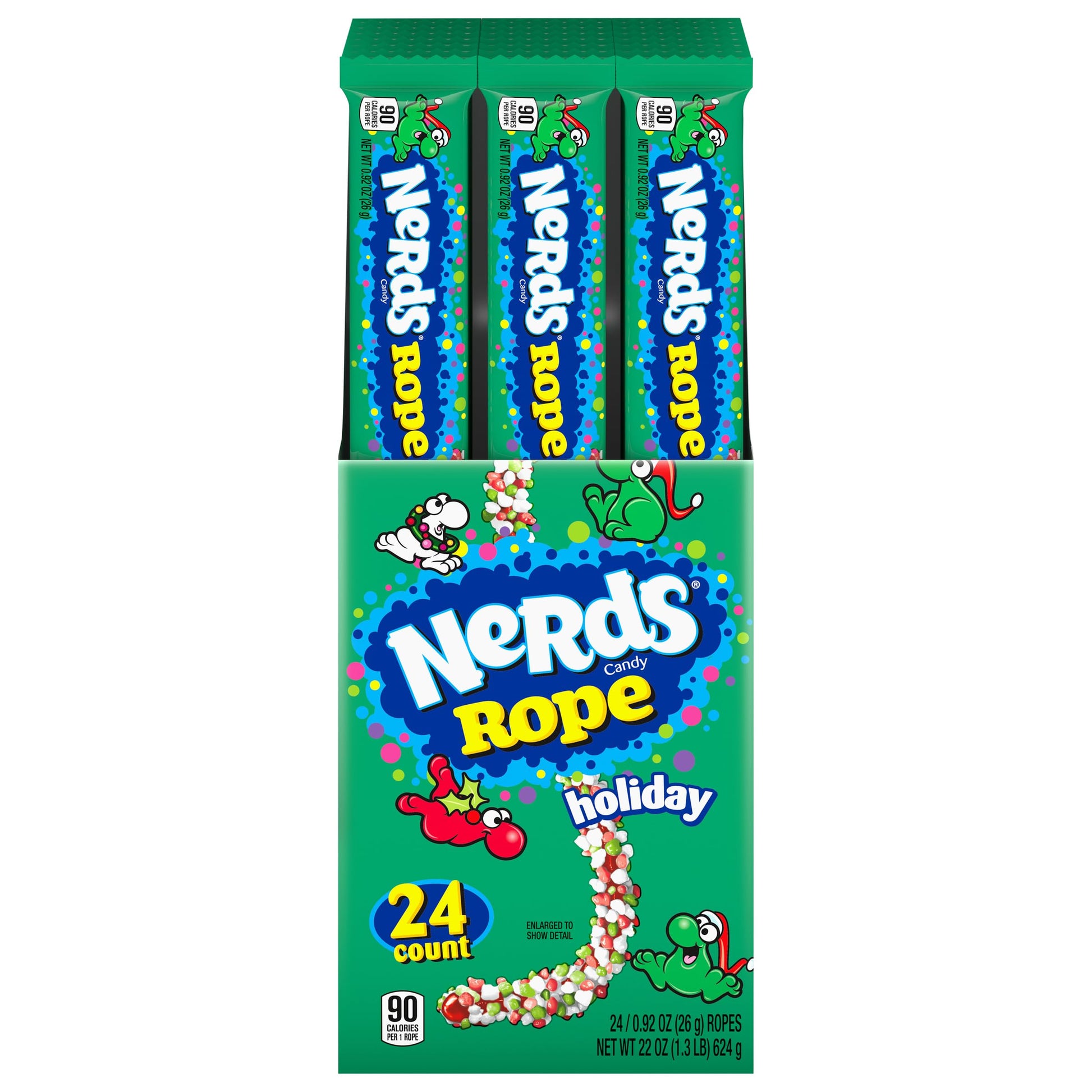 Nerds Holiday Ropes, Individually Wrapped Holiday Candy for Stocking Stuffers, Holiday Themed Nerd Ropes Candy Pack, 0.92 Oz, Pa