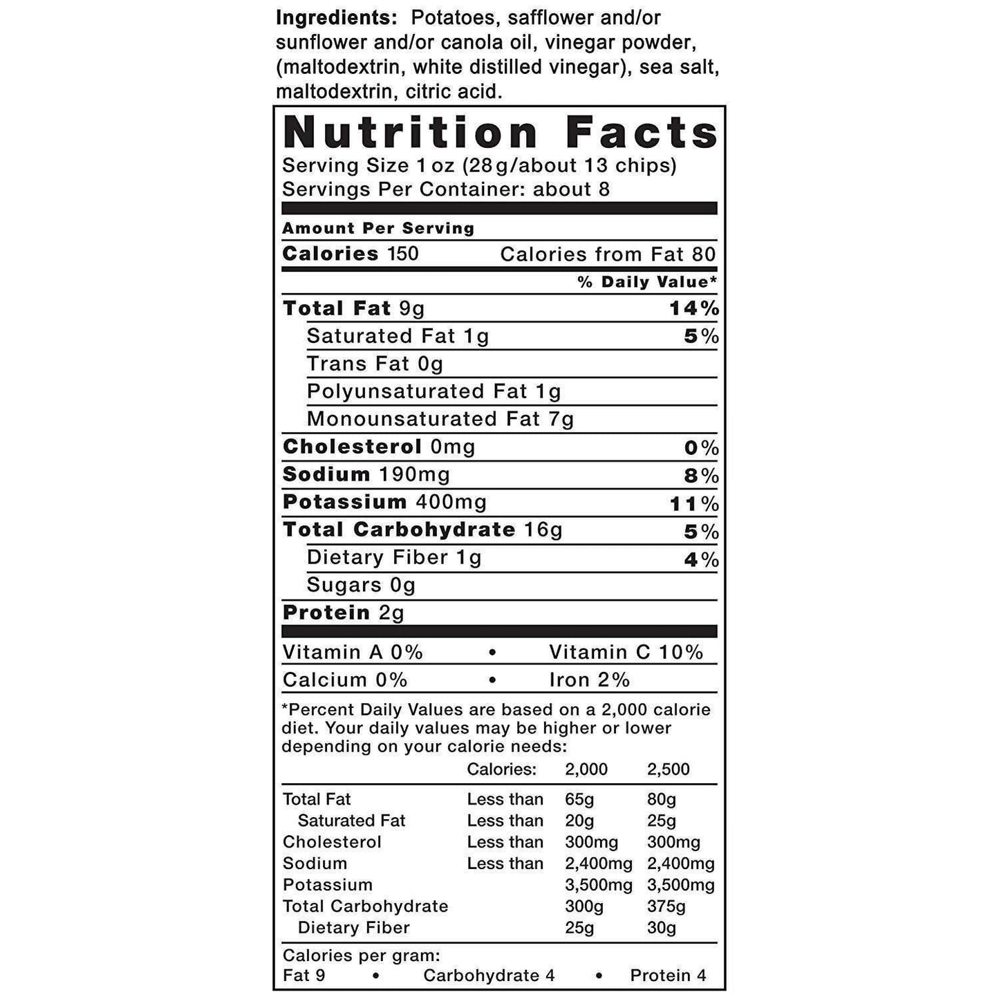 Kettle Brand Potato Chips, Sea Salt And Vinegar, 8.5 Ounce Bags (Pack Of 12)