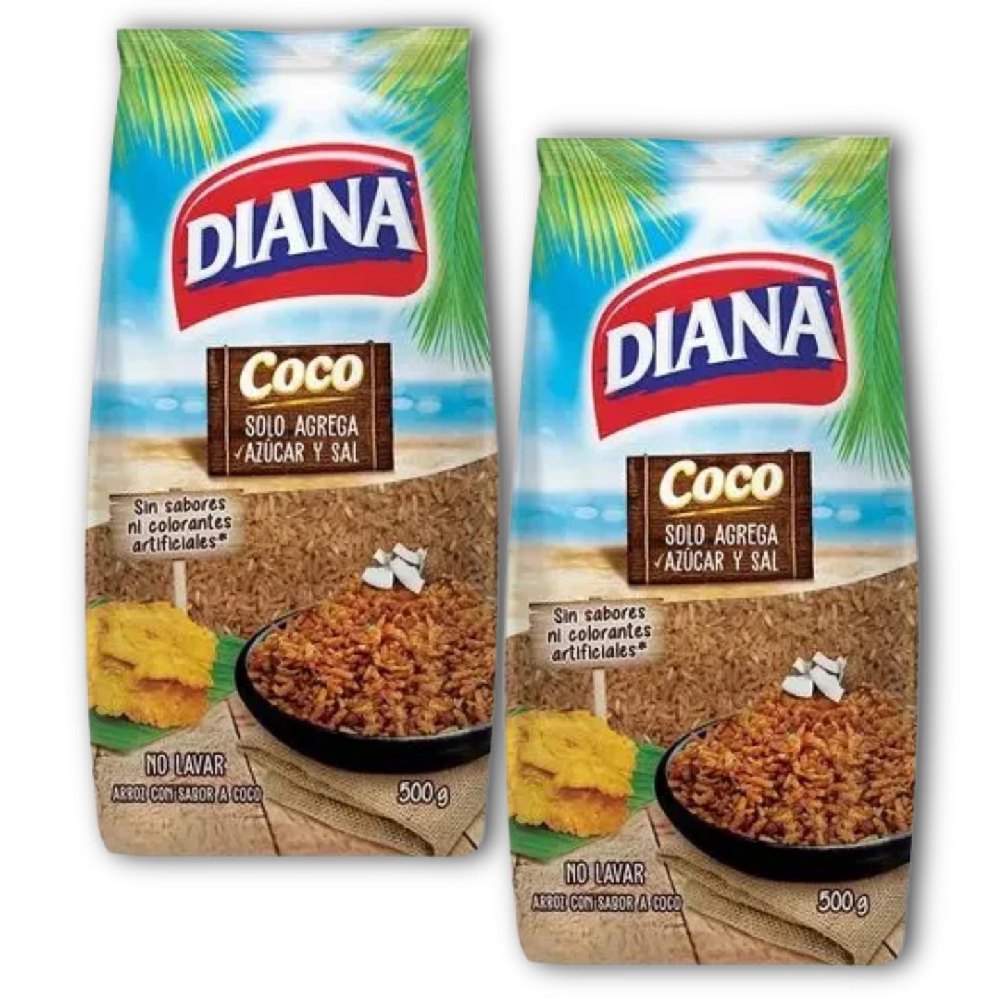 Arroz De Coco Diana - 2 Pack 500G Each - 2.2 Lb In Total - Coconut Rice Flavored Rice No Artificial Flavors Or Colors - Imported