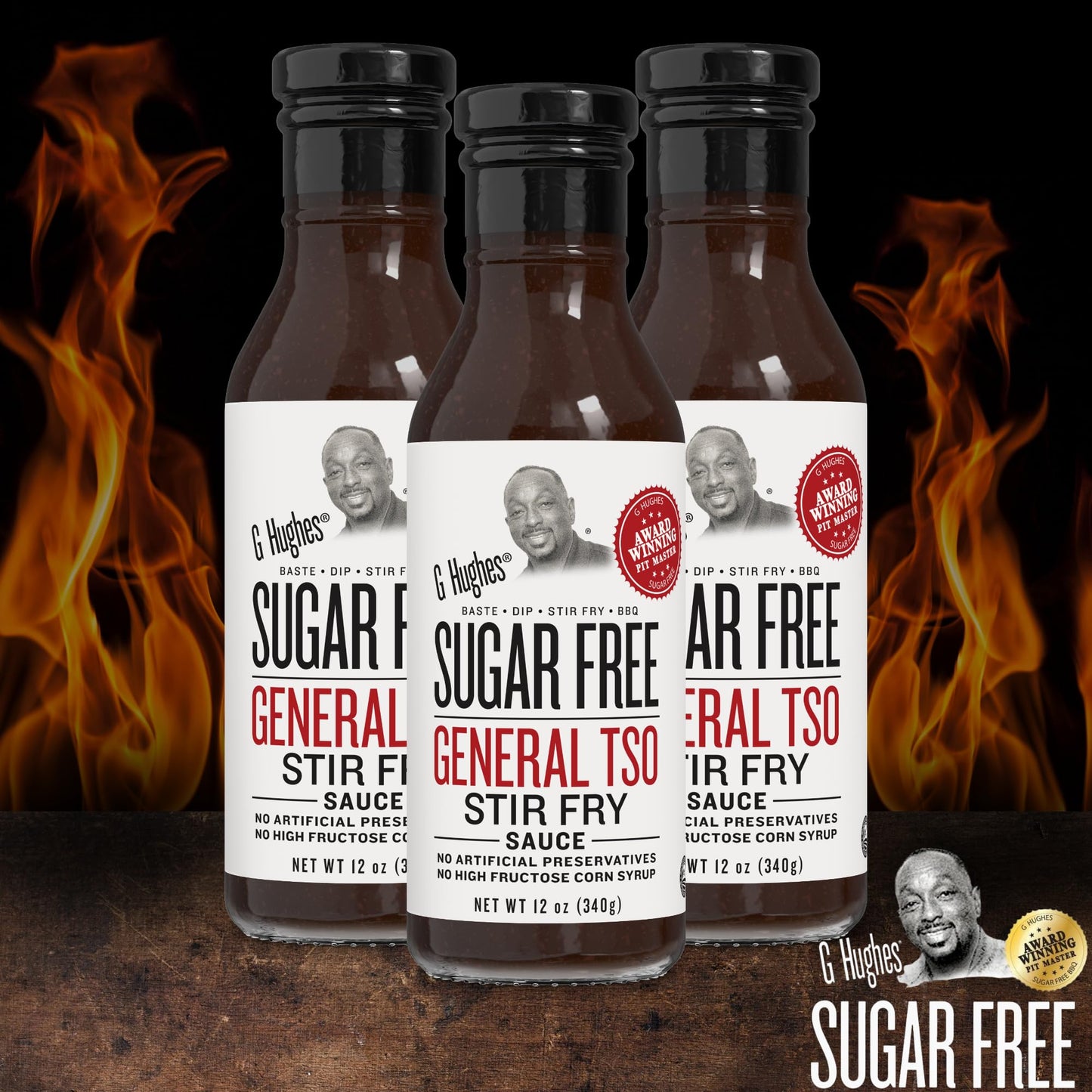 G Hughes Sugar Free, General Tso Sauce - Stir Fry Sauce, Gluten Free, No High Fructose, No Artificial Preservatives - 12 Oz (3-Pack)