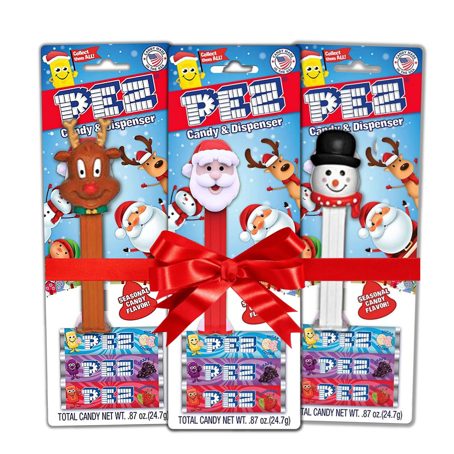 Needzo Christmas Candy Dispensers With Refill Rolls, Assorted Holiday Characters, Stocking Stuffers For Boys Or Girls, Pack Of 3