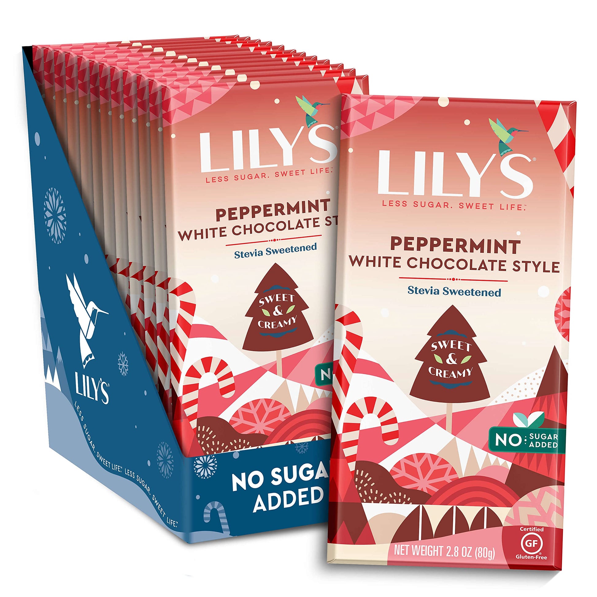 Peppermint White Chocolate Style Bar By Lilys Sweets Stevia Sweetened, No Added Sugar, Low-Carb, Keto-Friendly Fair Trade, Glute