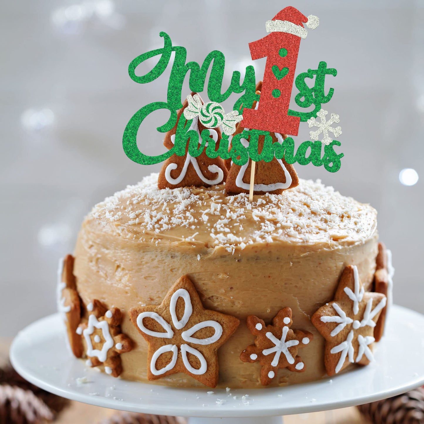 Gyufise 1 Pack My First Christmas Cake Topper With Glitter Christmas Hat Number 1 First Birthday Cupcake Picks Decorations For X