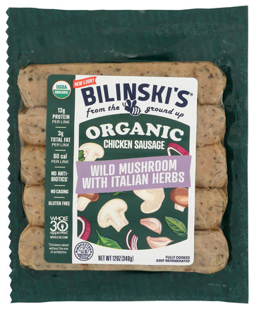 Bilinski, Organic Wild Mushroom Chicken Sausage, 12 Ounce