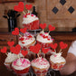 Gyufise 30Pcs Heart Cupcake Toppers Red Glitter Sweet Love Heart Cupcake Pick Decorations Valentine'S Day Cake Decorations For W