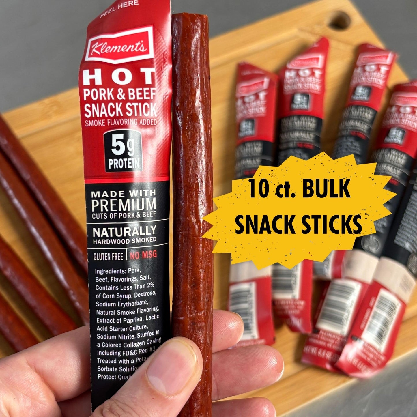 Jerky.Com Hot Beef And Pork Jerky Meat Sticks 10 Pack | 5G Protein, 90 Calories, Sugar Free, Gluten-Free, Individually Wrapped, Keto Friendly, Low Carb Snack | Delicious Smoked Beef Jerky Sticks | Gifts For Men