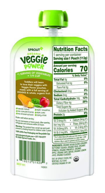 Sprout Organic Stage 4 Toddler Food Power Pak Pouches,6 Count(Pack Of 1)