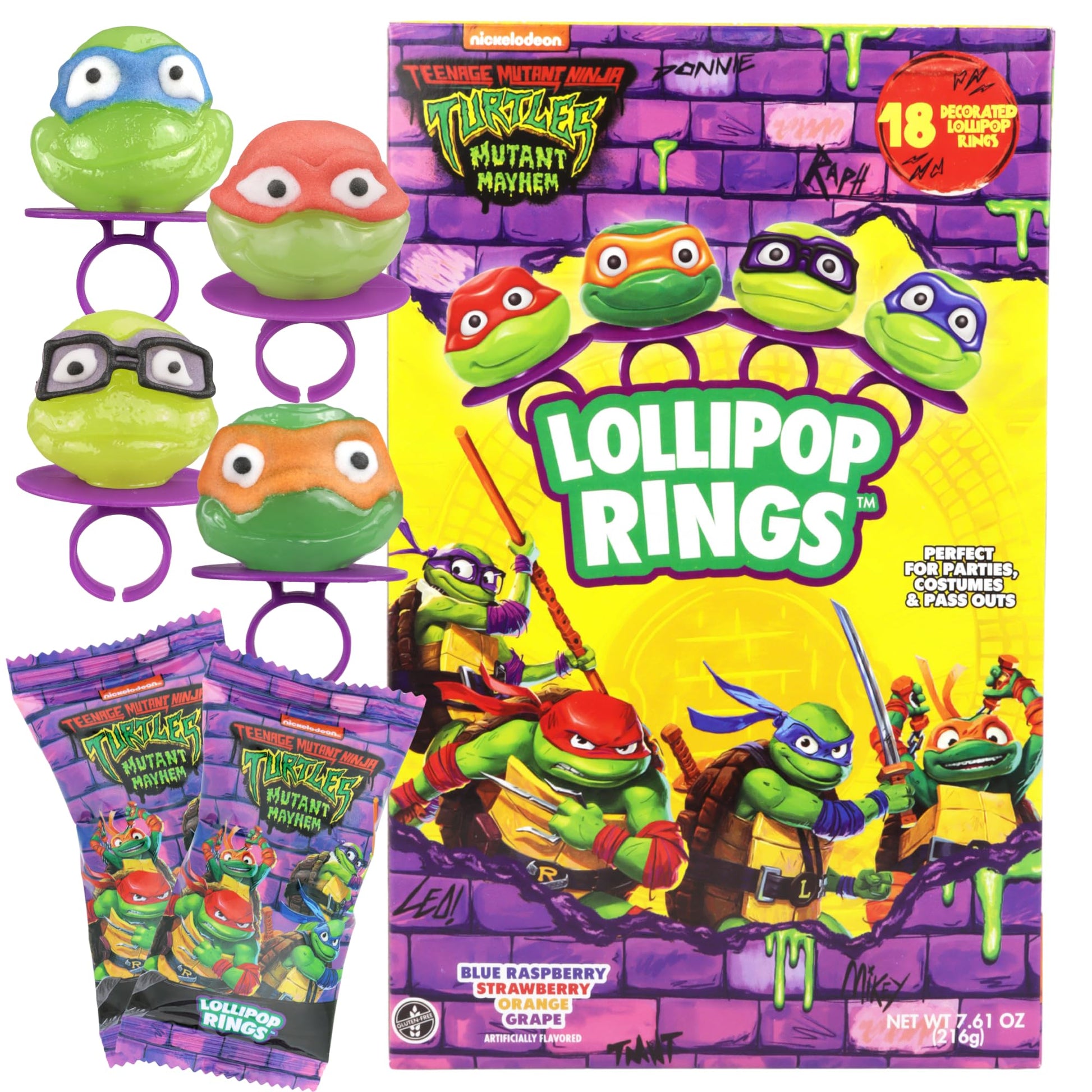 Imaginings 3 Teenage Mutant Ninja Turtles Individually Wrapped Lollipop Rings, Leonardo, Raphael, Michelangelo, and Donatello, D