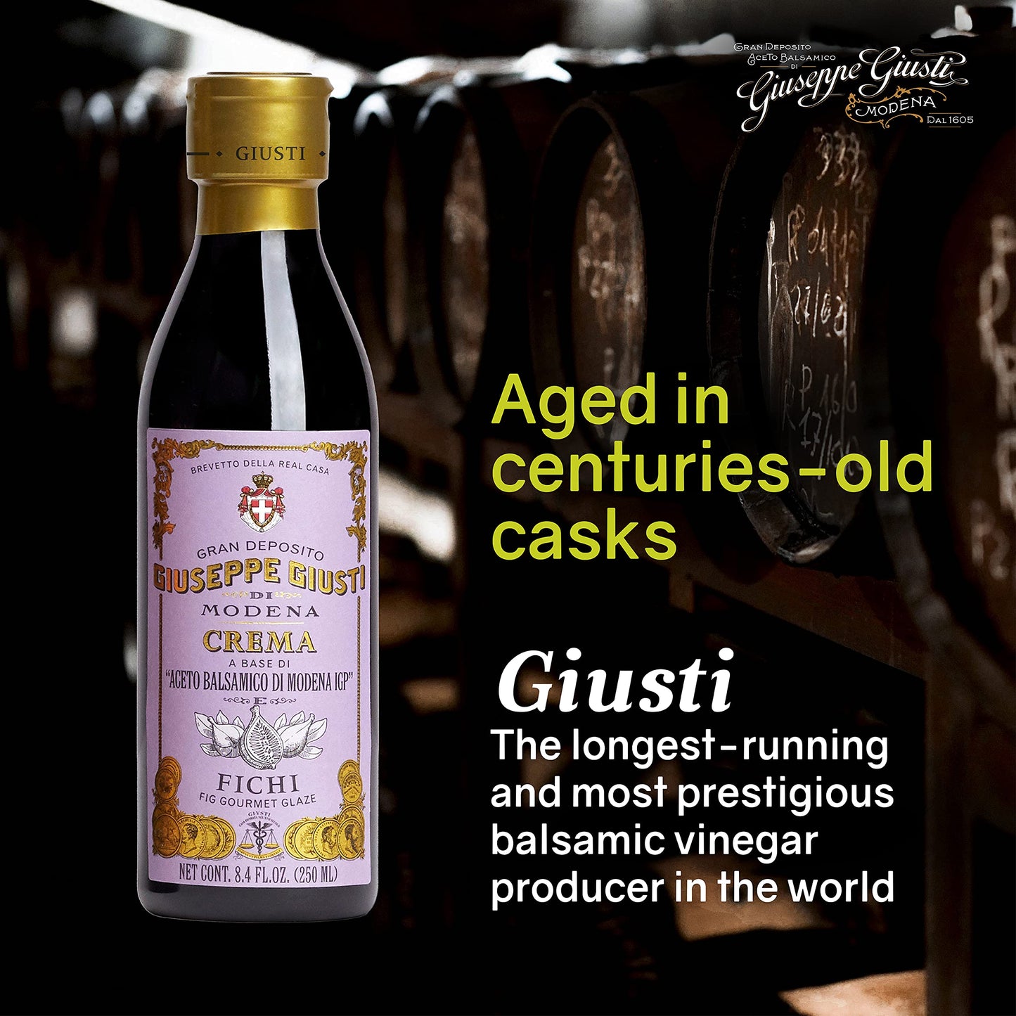 Giusti Fig Balsamic Glaze - Italian Gourmet Crema Reduction - 8.45 fl oz - Balsamic Vinegar of Modena Black