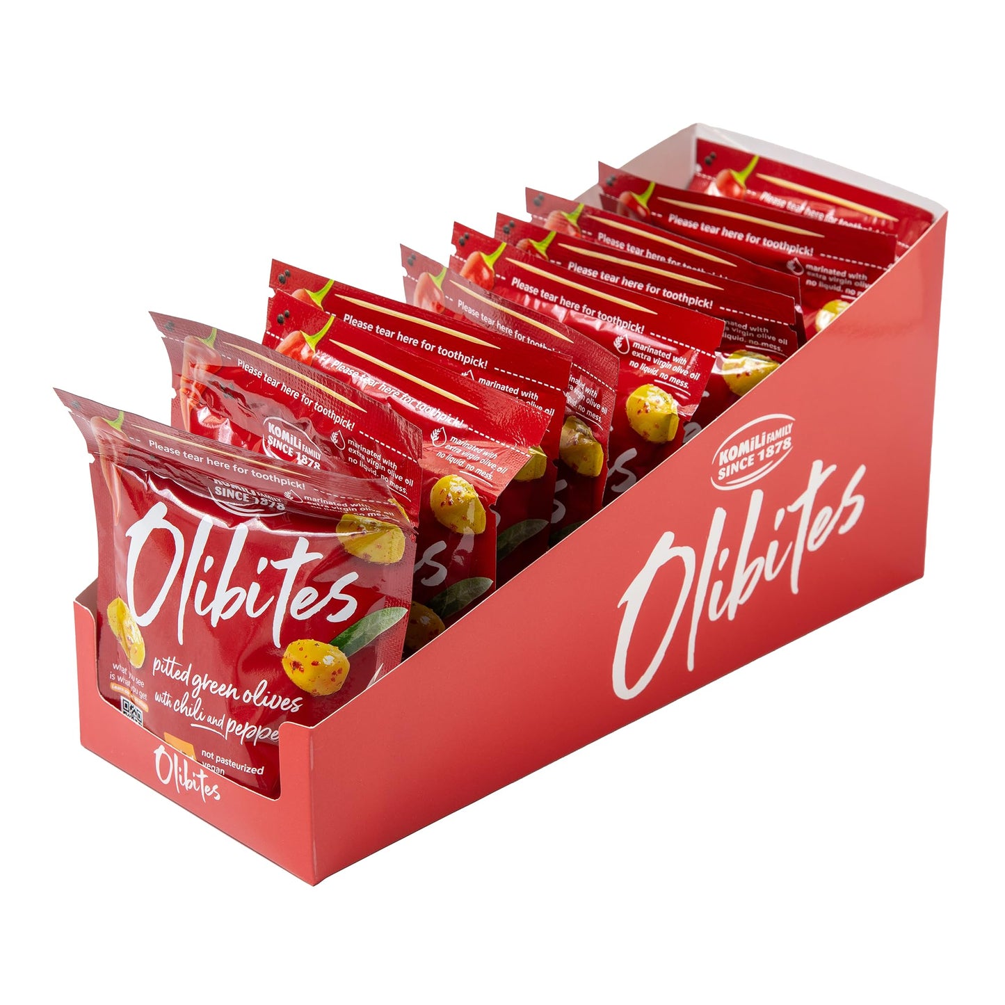 Olibites Pitted Green Olives - Fresh, Antioxidant-Rich Green Olives Marinated With Extra Virgin Olive Oil - No Preservatives, Vegan, Gluten Free, & Not Pasteurized - 0 Net Carbs (1 Oz) (Chili & Pepper, 1Oz (Pack Of 10)