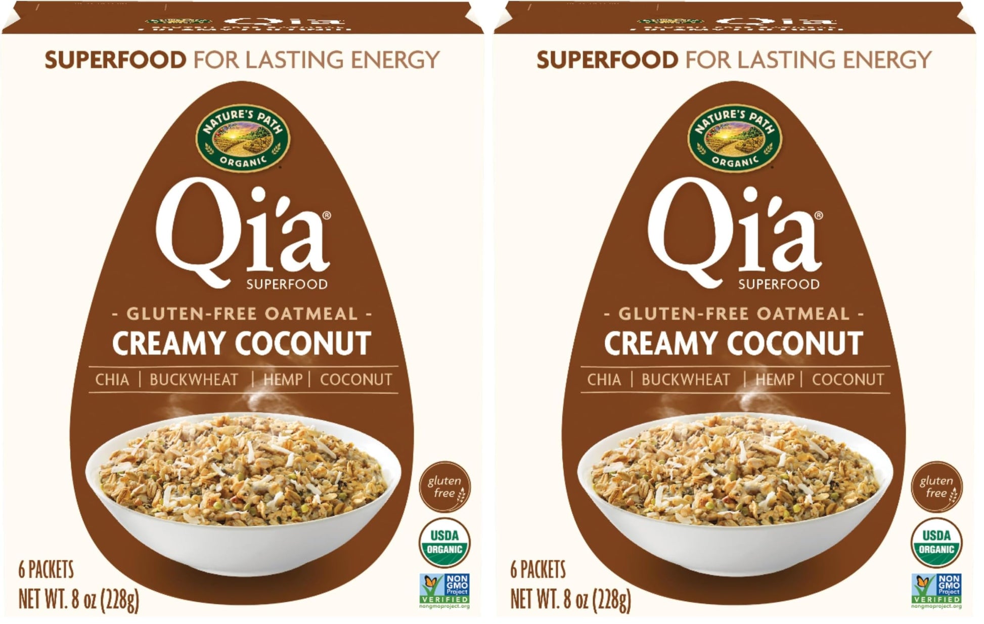 Natures Path Organic Qia Creamy Coconut Instant Oatmeal, 8 oz (Pack of 2), Gluten Free, Non-GMO