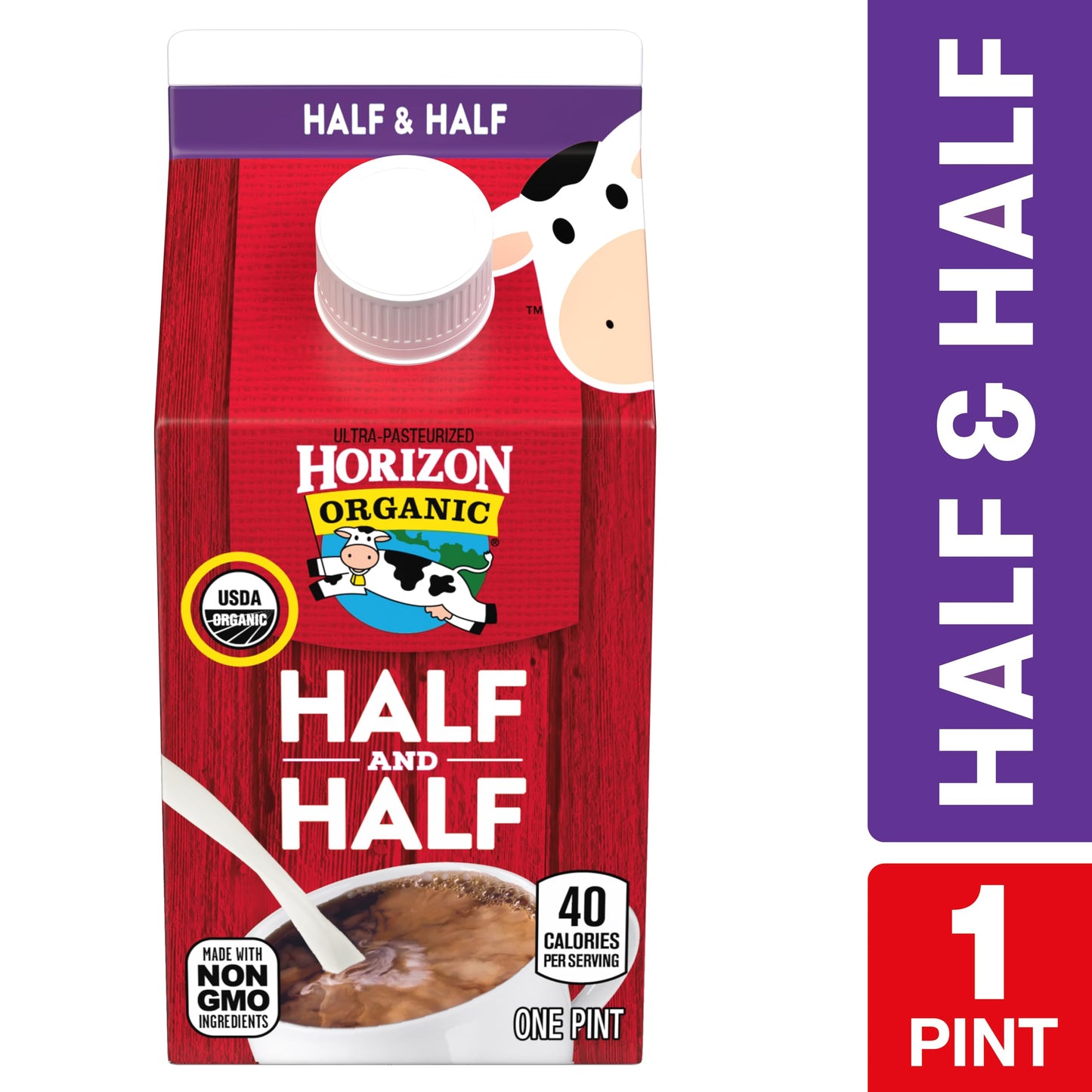 Horizon Organic Half and Half, Ultra Pasteurized Milk and Cream, Great as a Coffee Creamer and for Cooking and Baking, 16 fl oz