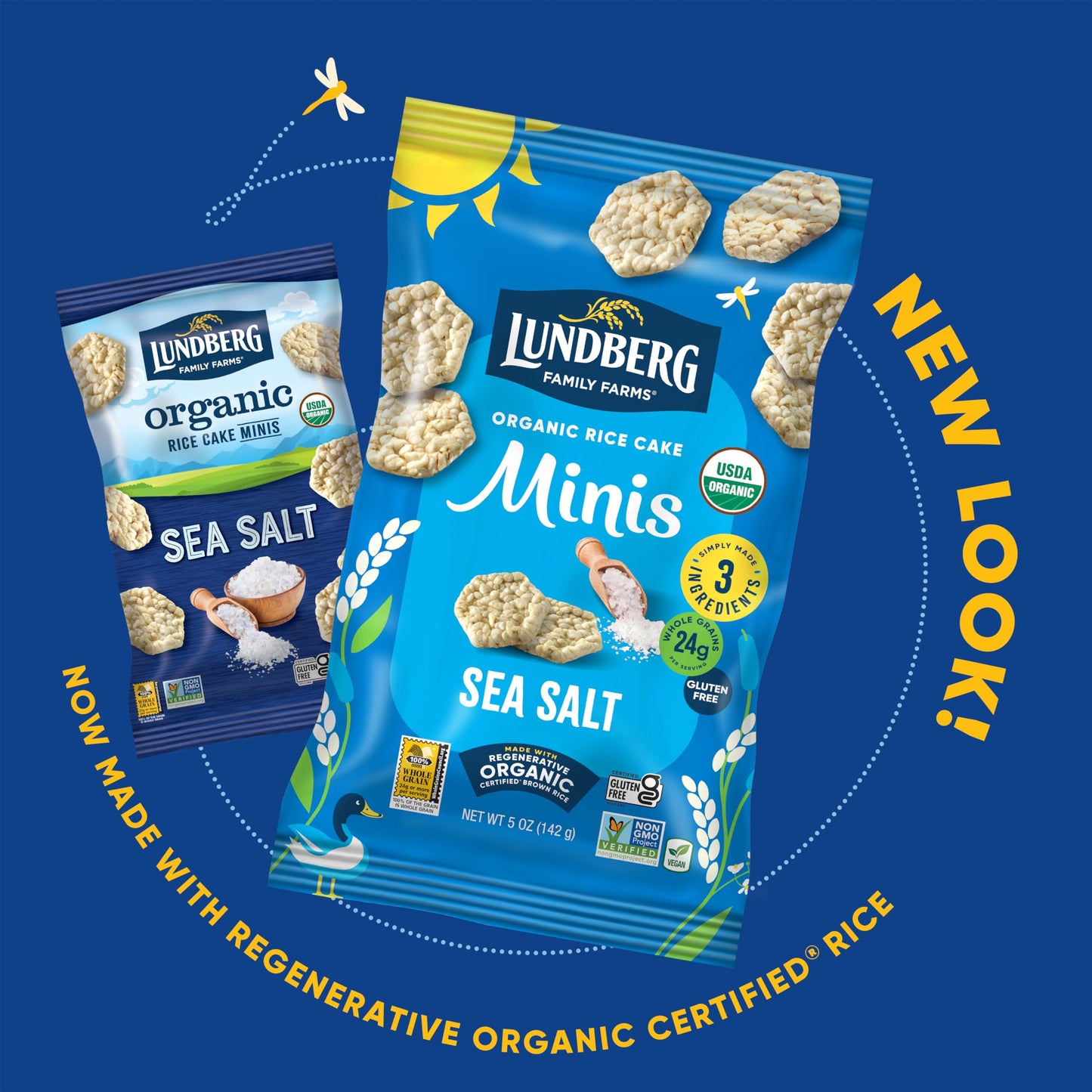 Lundberg Organic Rice Cake Minis, Sea Salt, 6-Pack  - Regenerative Organic Certified Mini Rice Cakes, Healthy Snacks, Vegan, 5 O