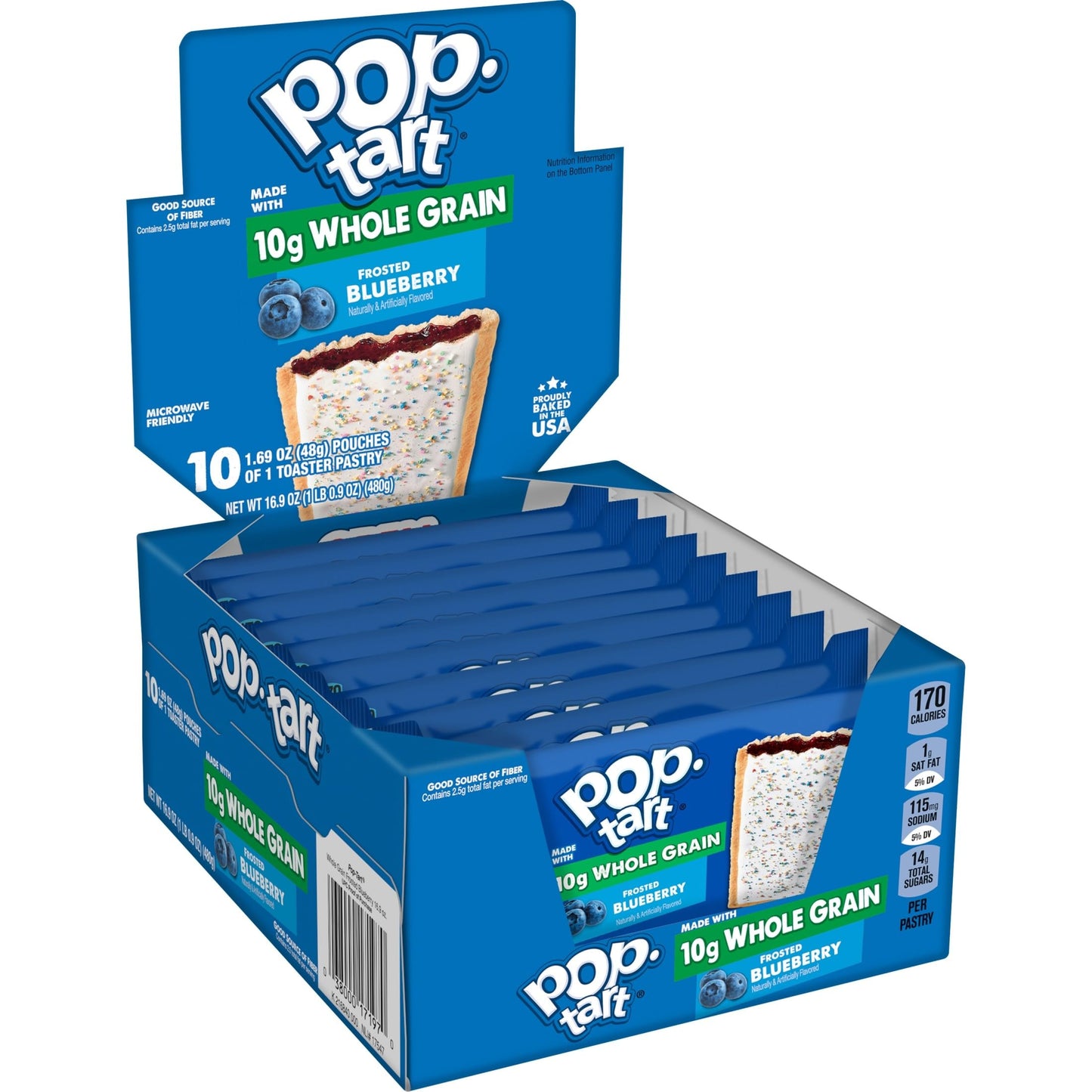 Pop-Tart Made with Whole Grain, Toaster Pastries, Frosted Blueberry, 1.76oz (120 Count)