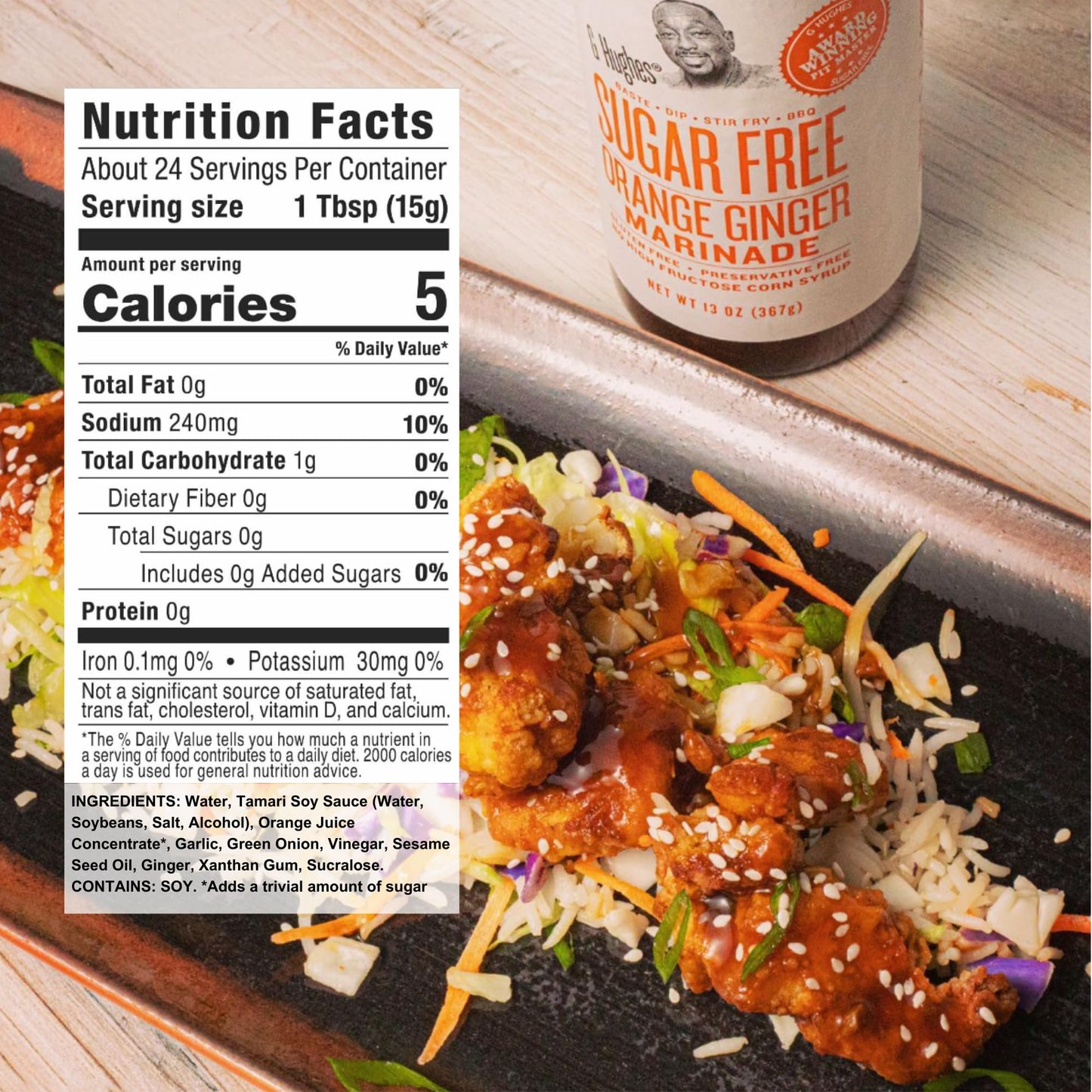 G Hughes Sugar Free, Orange Ginger Marinade - Sugar Free Sauces And Marinades, Gluten Free Orange Sauce, Asian Ginger Sauce, Ginger Dressing, No High Fructose - 13 Oz. (1-Pack)