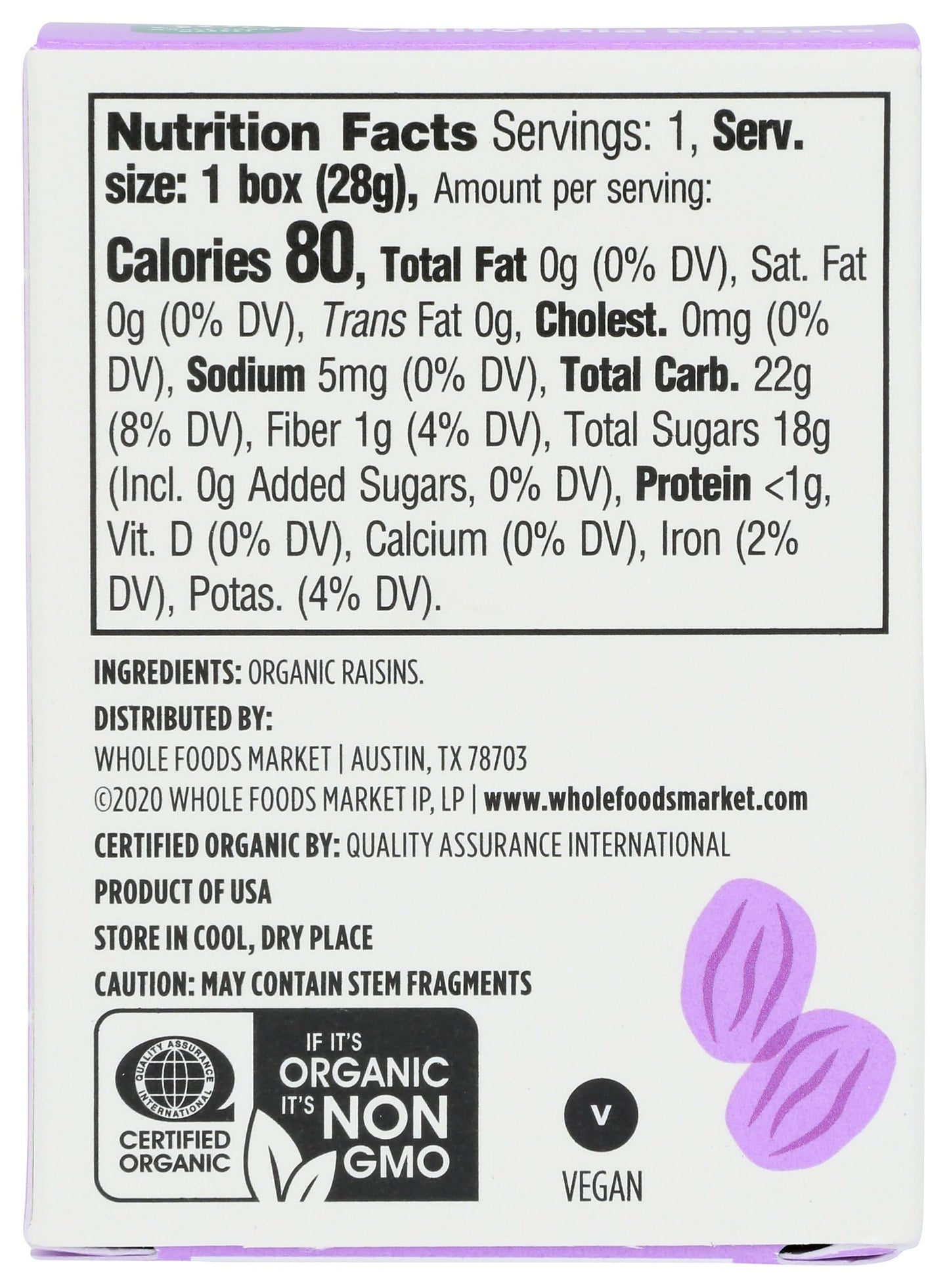 365 By Whole Foods Market, Organic Raisins, 6 Count, 1 Ounce