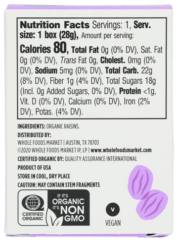 365 By Whole Foods Market, Organic Raisins, 6 Count, 1 Ounce