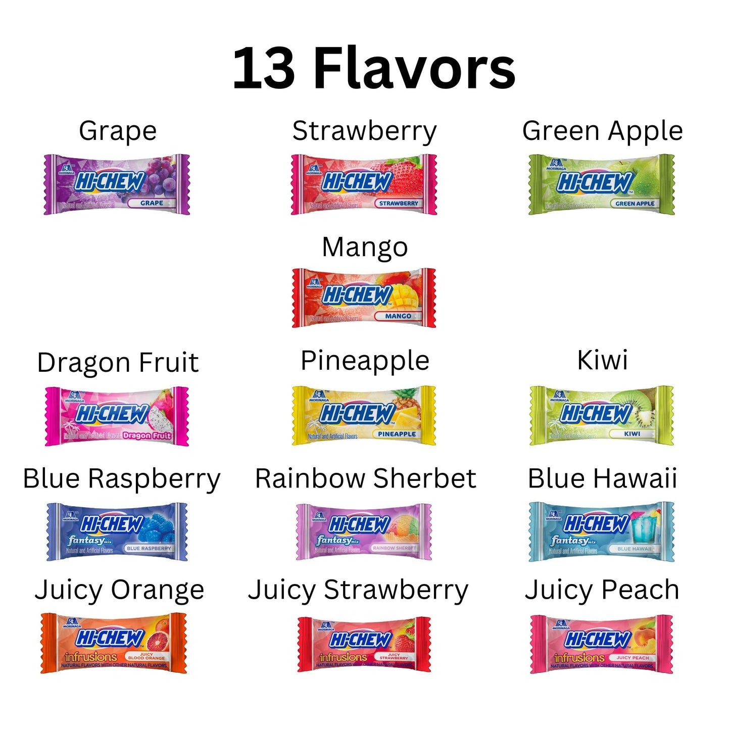 HI-CHEW Variety Mix Bulk, 220+ Pieces, 4 Stand Up Pouches - 13 Flavors Bulk, Sweet and Sour Chewy Candy, Unique Fun Soft - Immen