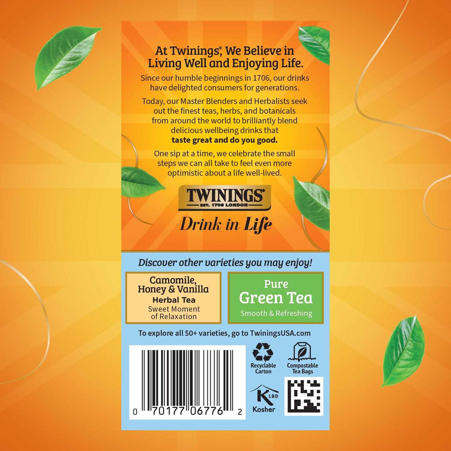 Twinings Pure Camomile Herbal Tea, 20 Count (Pack of 6), Caffeine-Free, Individually Wrapped