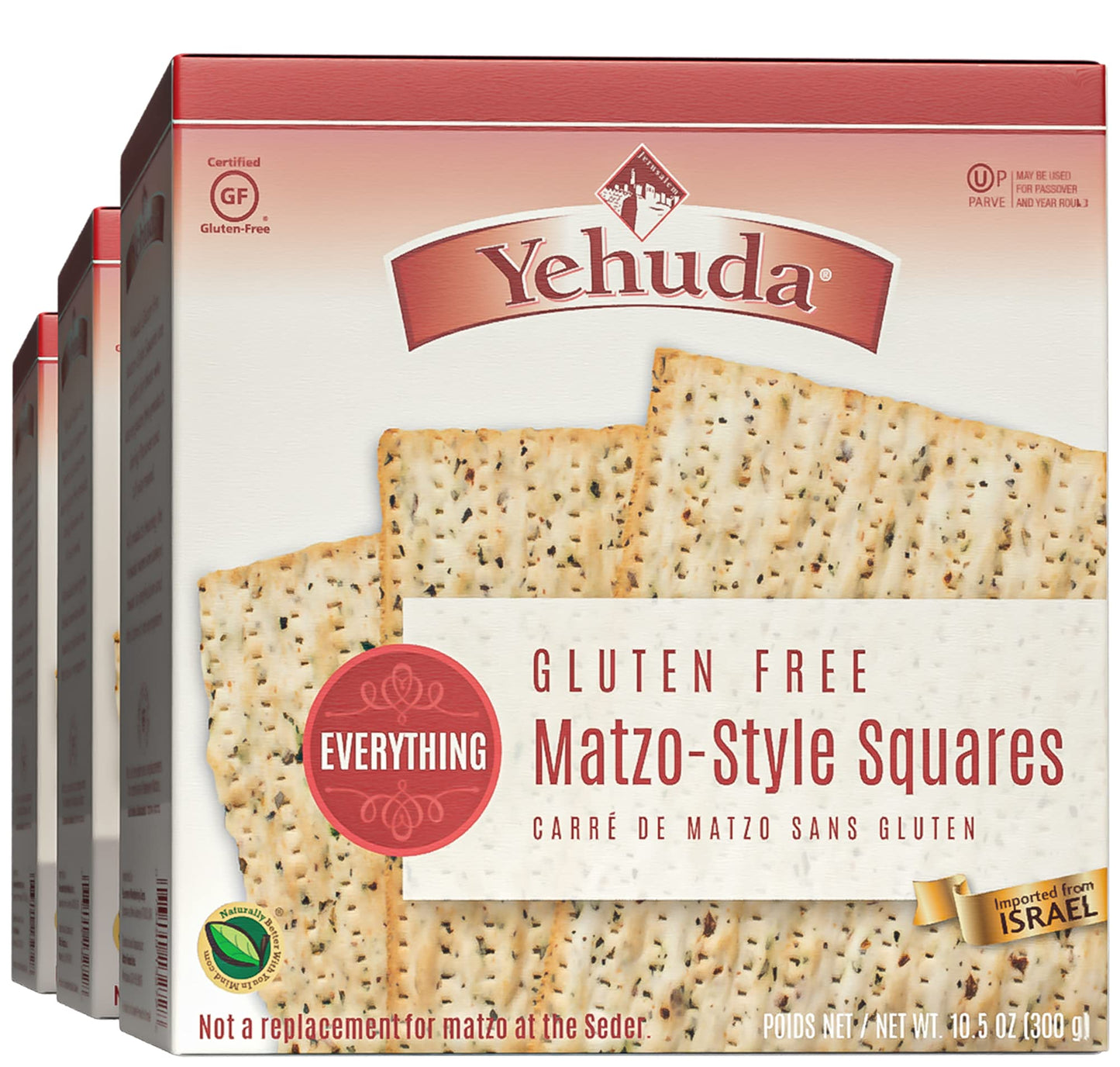 Yehuda Gluten Free Everything Matzo Squares, 3 Pack, 2.86 lb, Thin & Crisp, Certified Kosher