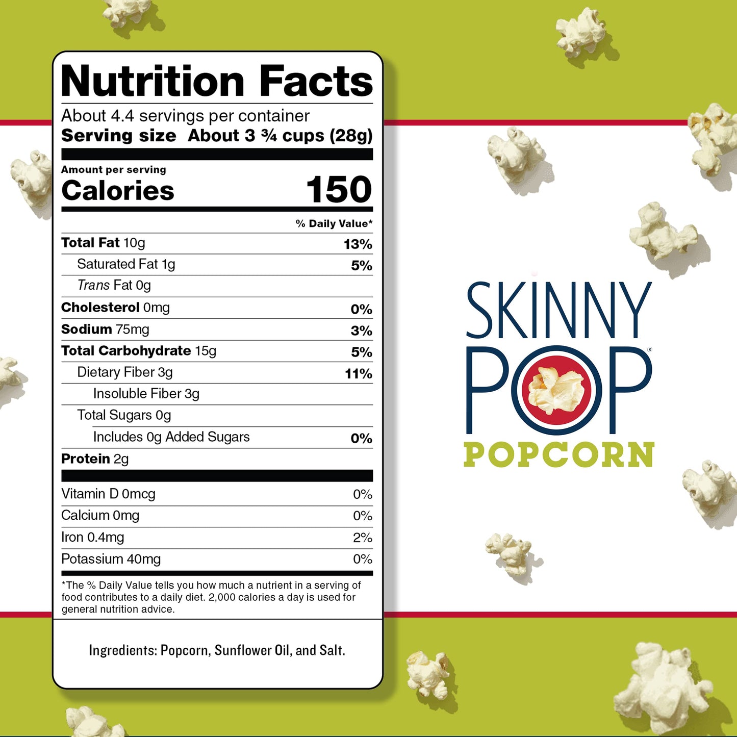 Skinnypop Popcorn, Gluten Free, Dairy Free, Non-Gmo, Healthy Snacks, Skinny Pop Original Popcorn, 4.4Oz Grocery Size Snack Bags