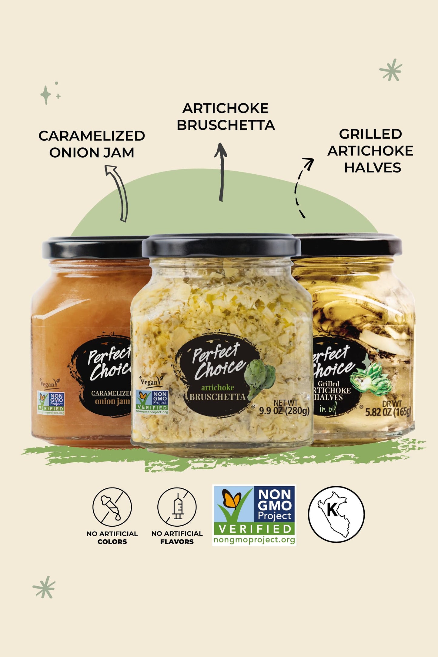 Perfect Choice Variety Pack With 2 Sauces -Caramelized Onion & Artichoke Bruschetta- Along With 1 Grilled Artichoke Halves In Oi