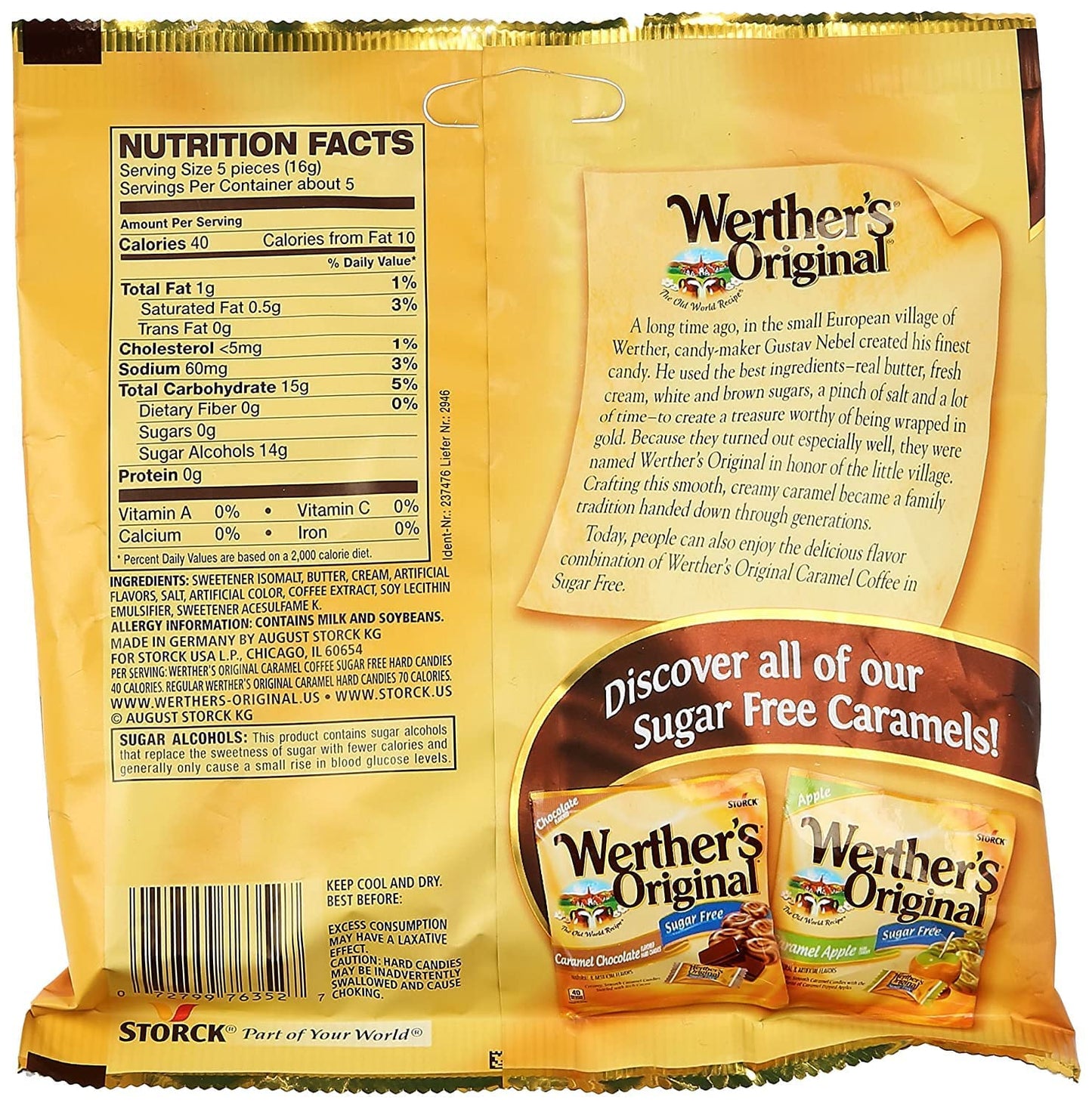 Werther'S, Original Hard Candy, Caramel Coffee, Sugar Free, 2.75Oz Bags (Pack Of 4)